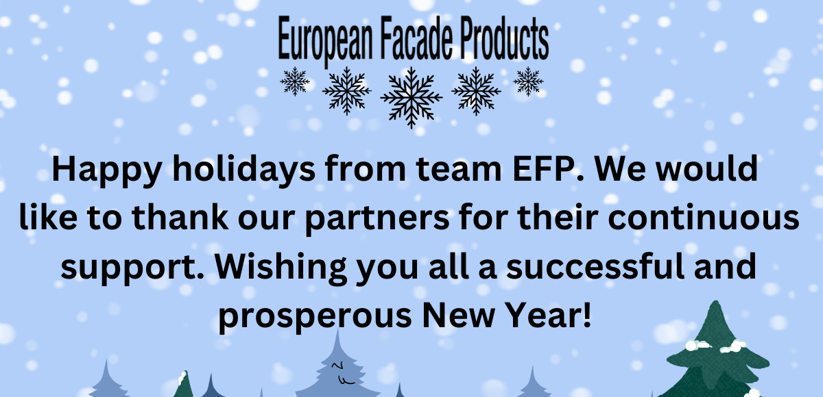 season greetings card with efp logo, reindeer antlers, snow and trees in which they thank their partners and new years wishes