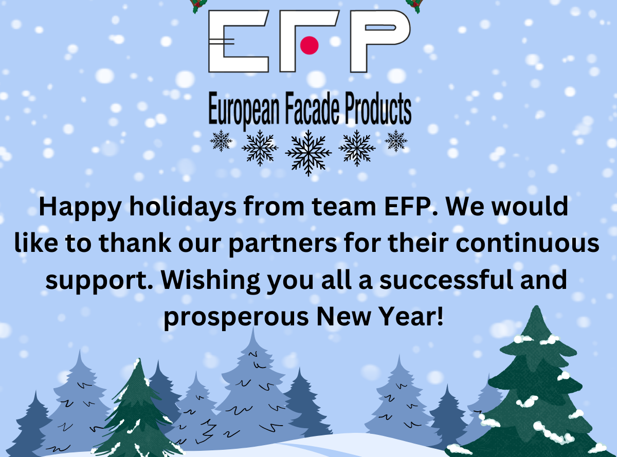 season greetings card with efp logo, reindeer antlers, snow and trees in which they thank their partners and new years wishes