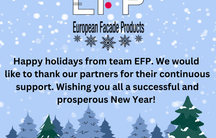 season greetings card with efp logo, reindeer antlers, snow and trees in which they thank their partners and new years wishes