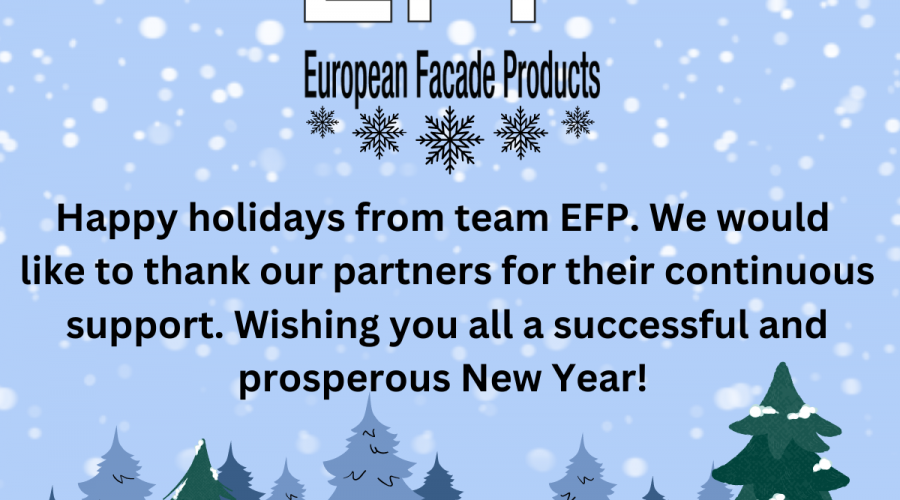 season greetings card with efp logo, reindeer antlers, snow and trees in which they thank their partners and new years wishes